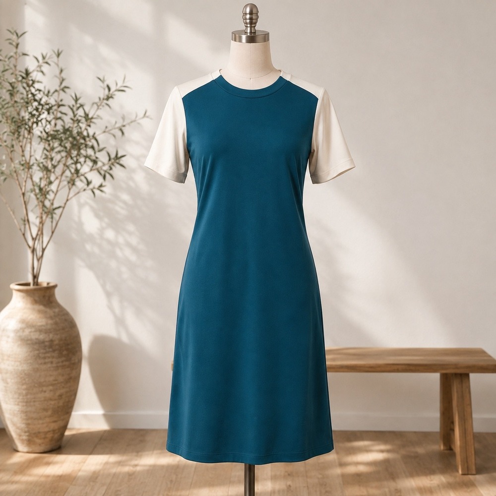 Sonnet James Play Shift Dress Large Teal Colorblock Sporty Chic Athleisure NWOT